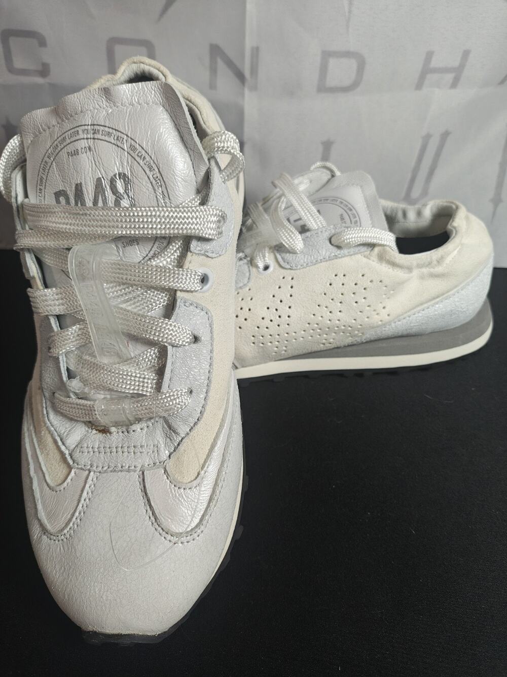 P448 WOMEN'S 39 (8.5 / 9) AUDRY METALLIC SUEDE GREY SNEAKERS $325 NEW BLEMS